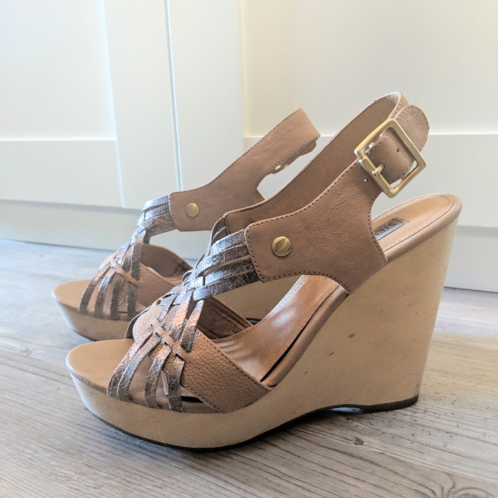 Steve Madden Metallic Leather Wedge Sandals